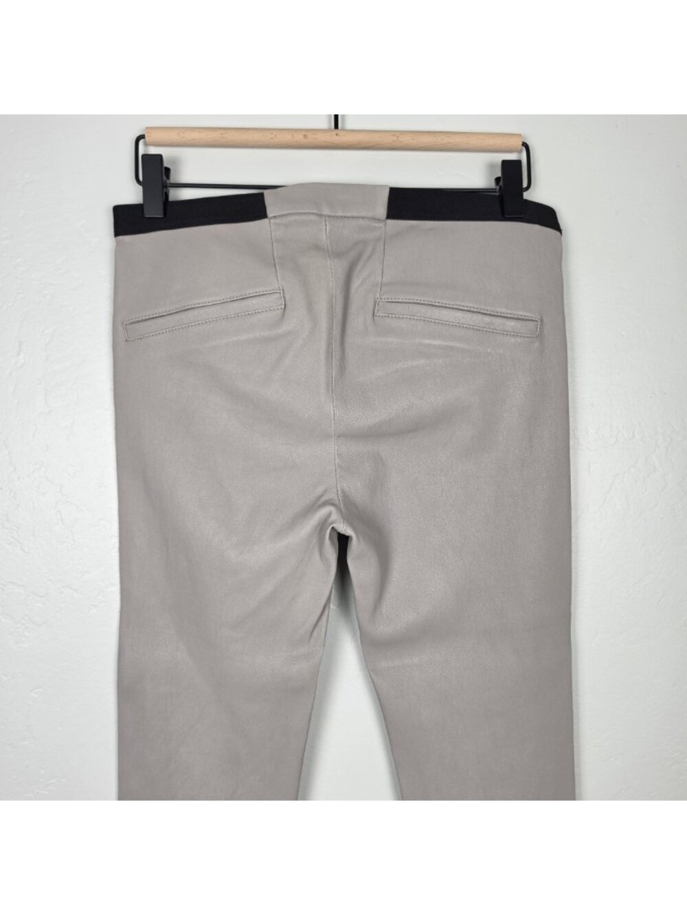 Helmut Lang Lamb Leather Pull On Pants Leggings Stretch Gray Taupe Size 6 - Picture 5 of 16